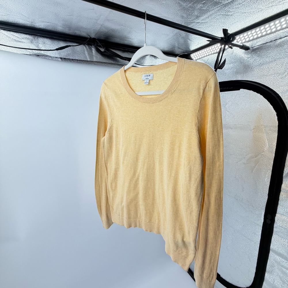 Office Balletcore prep J.Crew Teddie Sweater L Butter Yellow Cotton Crewneck